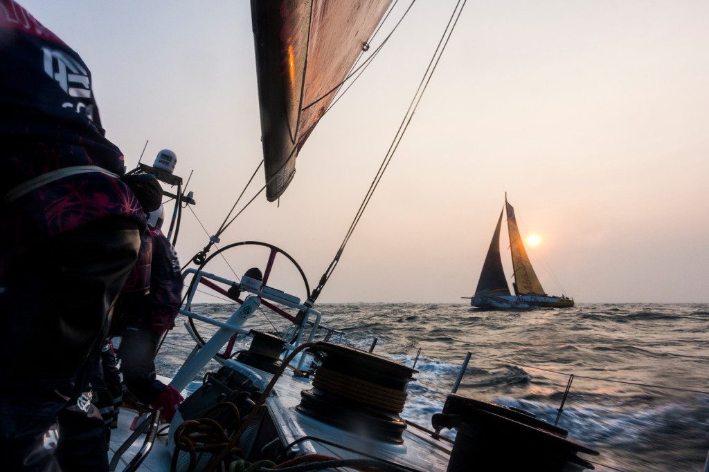 February 8, 2015. Leg 4 to Auckland onboard Team SCA. Day 0. The team head out of Sanya ahead of Abu Dhabi Ocean Racing.
